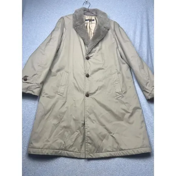 Vintage 70s Brooks Brothers Canvas Over Coat Trench Mens Size 44 Fully Lined